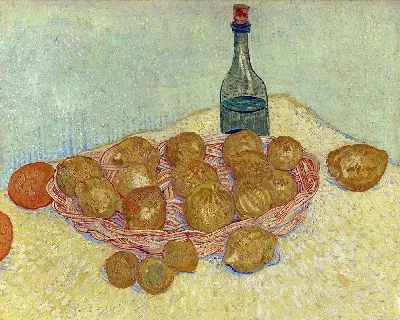 Картина Корзина лимонов и бутылка