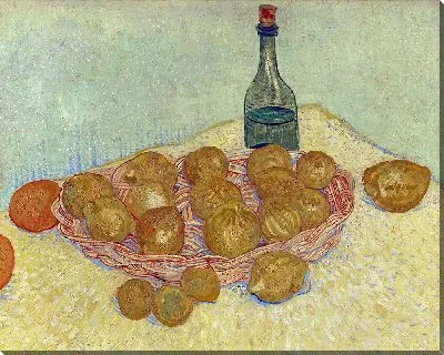 Картина Корзина лимонов и бутылка