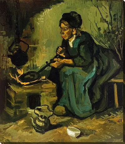 Картина Крестьянка готовит еду у камина