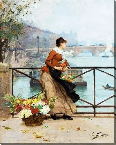 Картина Продавец цветов на мосту Искусств в Париже