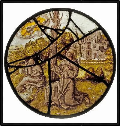 Круглая рамка со святым Франциском, получающим стигматы