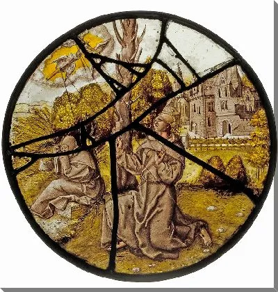 Круглая рамка со святым Франциском, получающим стигматы