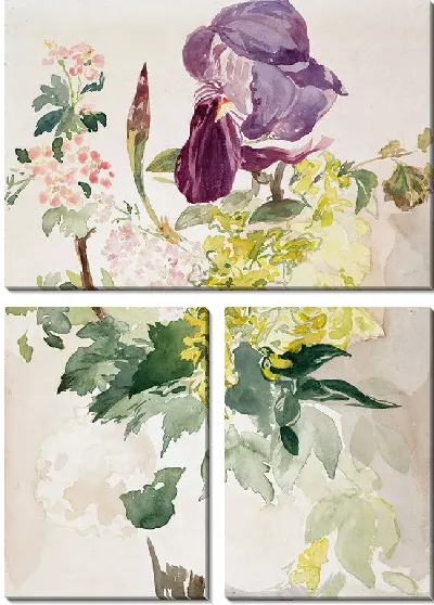 Картина Цветочная композиция с ирисом, бобовником и геранью, 1880 г.