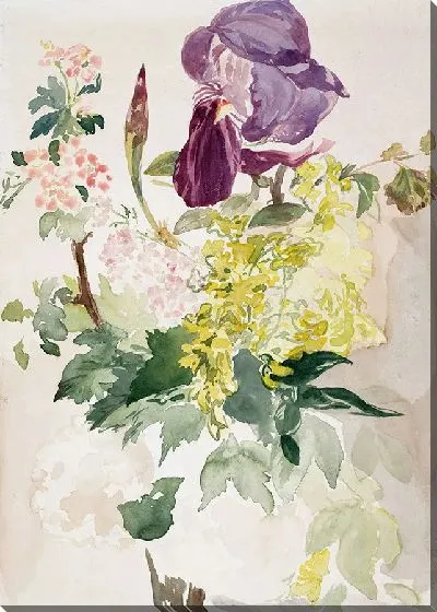 Картина Цветочная композиция с ирисом, бобовником и геранью, 1880 г.