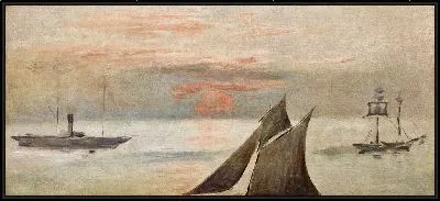 Картина Лодки в море, закат