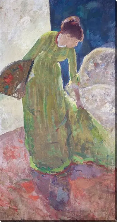 Картина Женщина стоит, держа веер