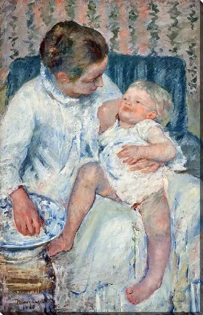 Картина Мать собирается искупать своего сонного ребенка