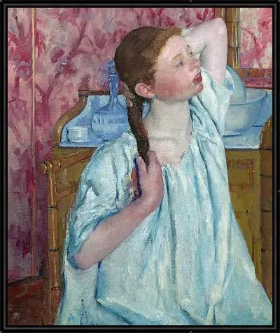 Картина Девушка укладывает волосы