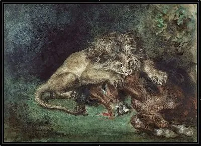 Лев, пожирающий лошадь