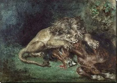 Лев, пожирающий лошадь