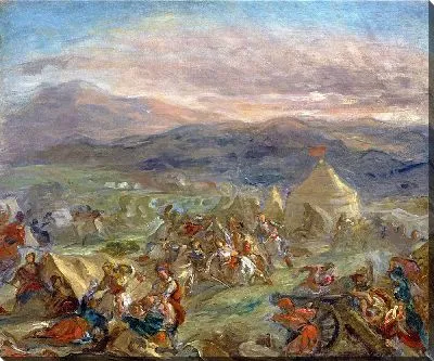 Картина Ботзарис застает врасплох турецкий лагерь и падает, получив смертельное ранение