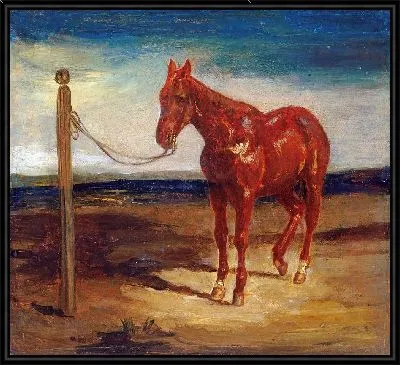 Лошадь, привязанная к столбу