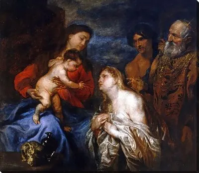 Картина Богородица с младенцем и кающимися грешниками