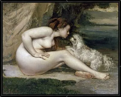 Обнаженная женщина с собакой