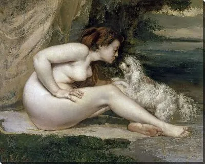 Обнаженная женщина с собакой