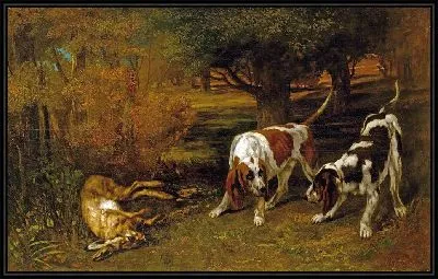 Охотничьи собаки с мертвым зайцем