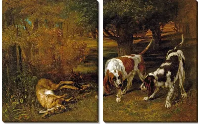 Охотничьи собаки с мертвым зайцем