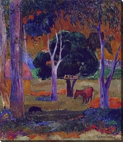 Картина Пейзаж со свиньей и лошадью (Хива Оа)