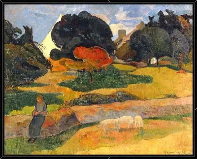 Девушка пасет свиней