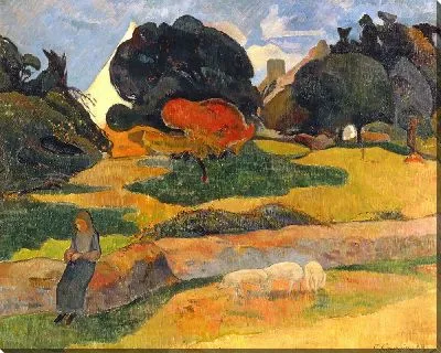 Девушка пасет свиней