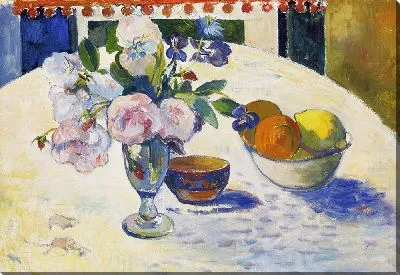 Картина Цветы и ваза с фруктами на столе