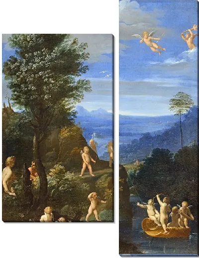 Картина Пейзаж с шутками Амуров занят различными игровыми занятиями