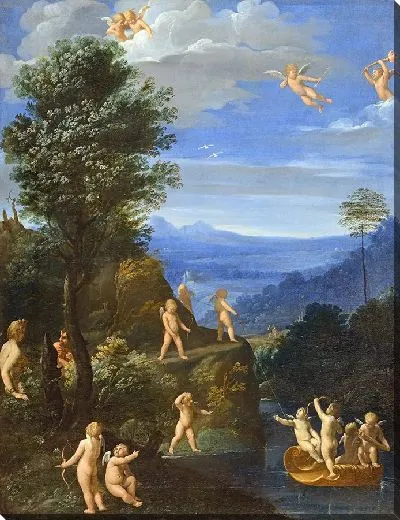 Картина Пейзаж с шутками Амуров занят различными игровыми занятиями