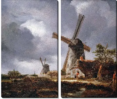 Картина Пейзаж с ветряными мельницами близ Харлема, по мотивам Якоба ван Рейсдала