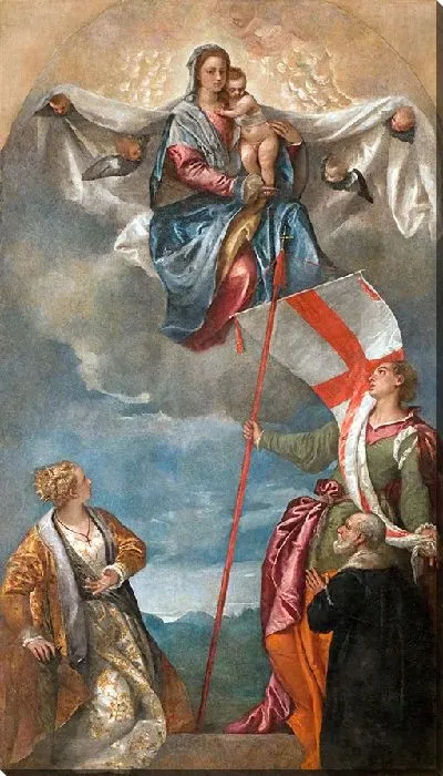 Картина Богоматерь с младенцем, святой Екатериной Алессандрийской и святой Урсулой, а также приносящий жертву