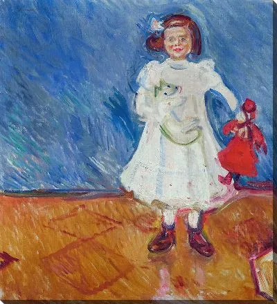 Картина Девочка с куклой. Эрдмут Эше с белым медведем и куклой