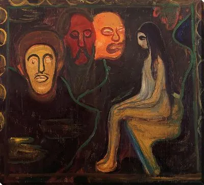 Картина Девушка и три мужские головы