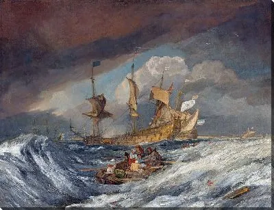 Картина Шлюпки, перевозящие якоря к голландским военным кораблям