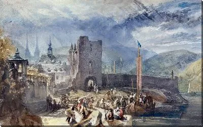 Картина Вид на Боппарт с фигурами на берегу реки