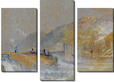 Картина Пейзаж реки Фол Богом с рыбаками, ловящими рыбу с плотины