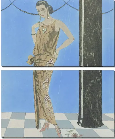 Картина Голубой артенский город; Вечернее платье де Бира (1923 г.)