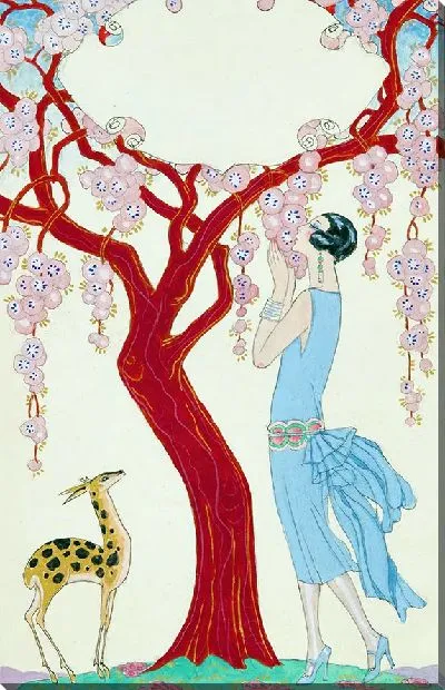 Картина Женщина, олененок и красное дерево