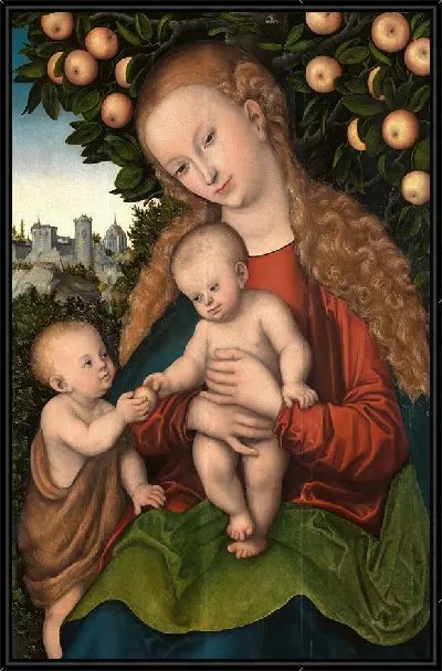 Картина Мария с младенцем и Иоаннескнабен под яблоней