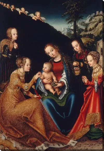 Картина Мистический брак святой Екатерины Александрийской со святыми Доротеей, Маргаритой и Варварой