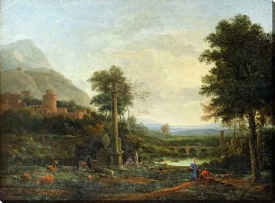 Картина Пейзаж с колонной и фигурами