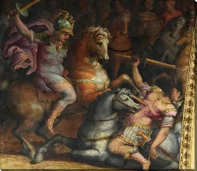 Картина Джованни делле Банде Нере убивает испанского рыцаря среди аллегорий Импетуса и Ярости.