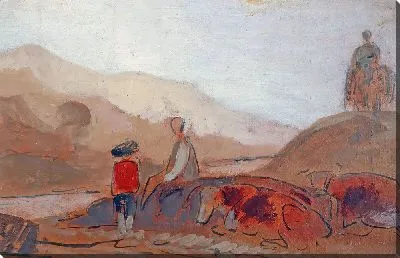 Картина Горный пейзаж с фигурами у озера