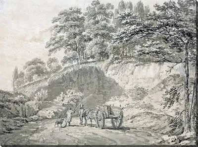 Картина Мужчина с лошадью и телегой въезжает в карьер