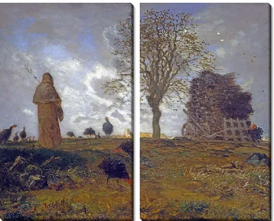 Картина Осенний пейзаж со стаей индеек