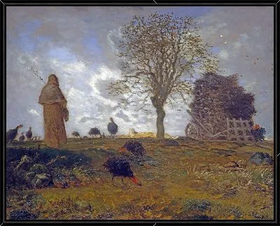 Осенний пейзаж со стаей индеек