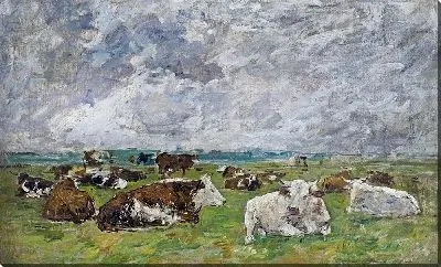 Картина Стадо коров под грозовым небом