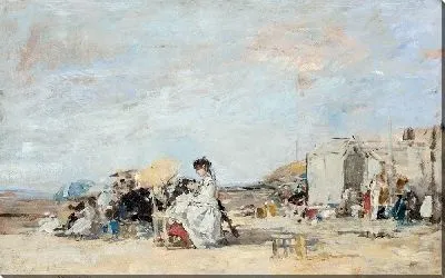 Картина Дама в белом на пляже в Трувиле-1