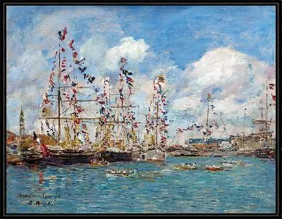 Украшенные флагами лодки в порту Довиля