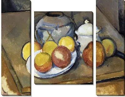 Картина Ваза, сахарница и яблоки, отделанные соломой