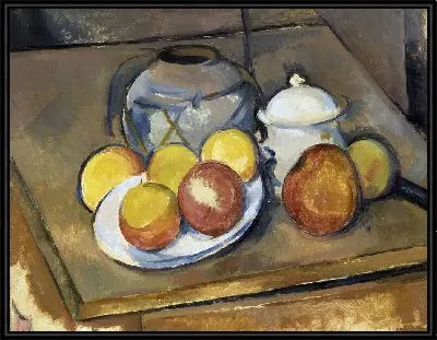 Картина Ваза, сахарница и яблоки, отделанные соломой