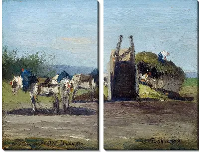 Картина Белые лошади и телеги (1862)